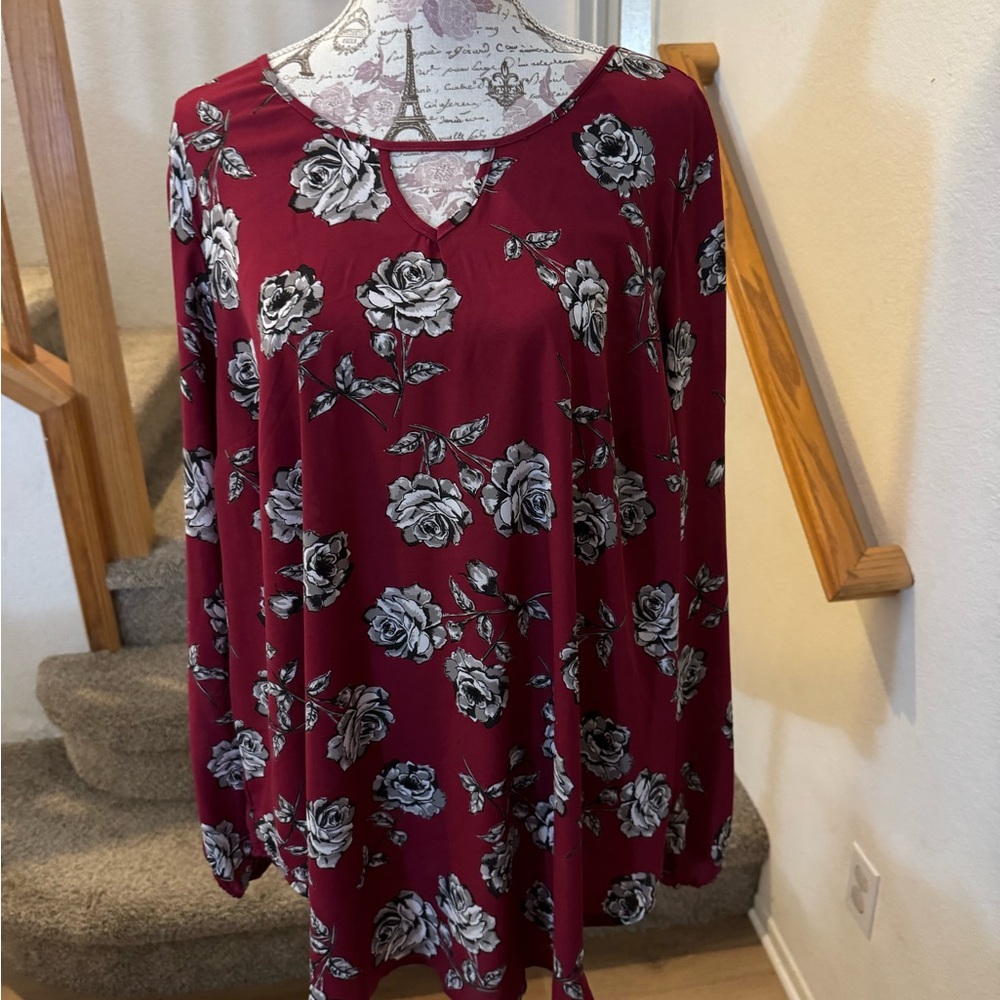 Torrid Burgundy Floral Long Sleeve Blouse